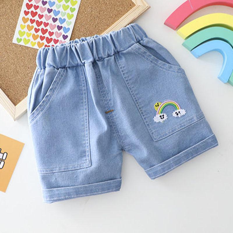 Children's Suit Summer Round Neck Short-sleeved T-shirt + Jeans Two-piece Sweet Rainbow Pattern Casual Suit