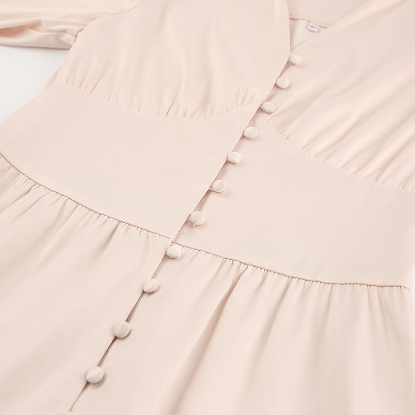 Single Breasted Sexy Dress Party Clud High Waist Satin Long Dress Elegant V Neck Women Midi Dresses Lantern Sleeve
