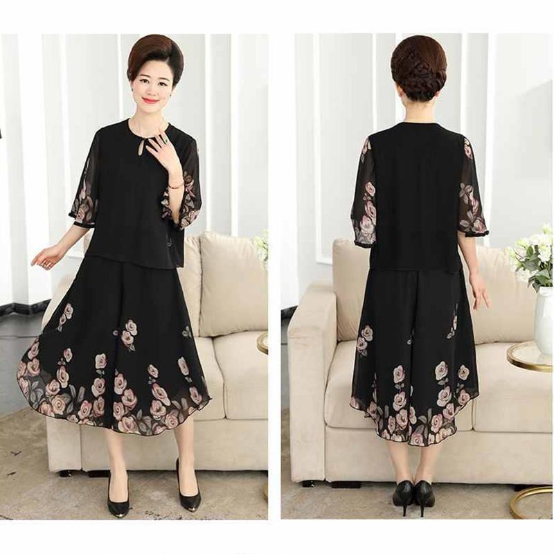 WTEMPO Women's Plus Size 2pcs Chiffon Shirt Pants Suit  Spring and Summer Bat Sleeve Loose Casual Two-piece Set