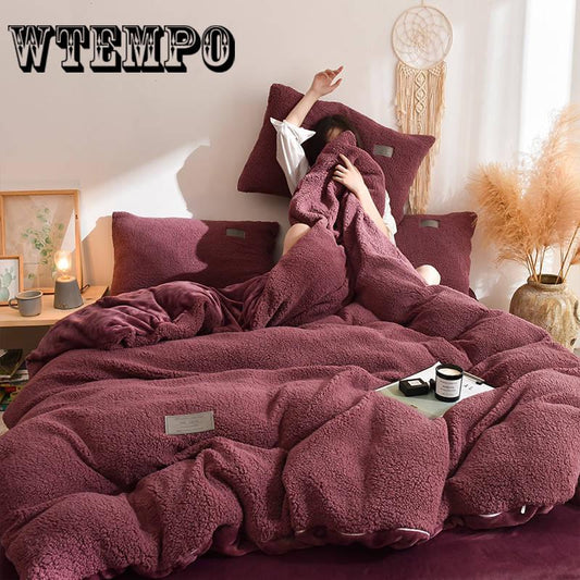 4pcs  Fleece Bedding Set King Queen Size Bed Set Winter Warm Duvet Cover Pillow Cover Bed