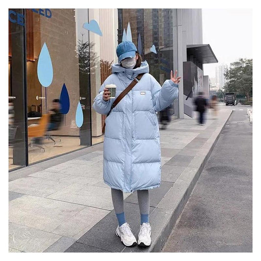 Down Jacket Blue Mid-length Loose and Light White Duck Down Jacket