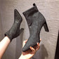 Sexy Autumn Winter Ankle Boots Women High Heels Short Pointed Toe Fashion Pleated Martin Boots