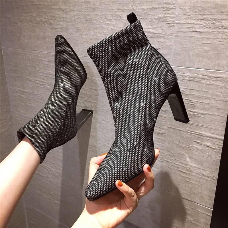 Sexy Autumn Winter Ankle Boots Women High Heels Short Pointed Toe Fashion Pleated Martin Boots
