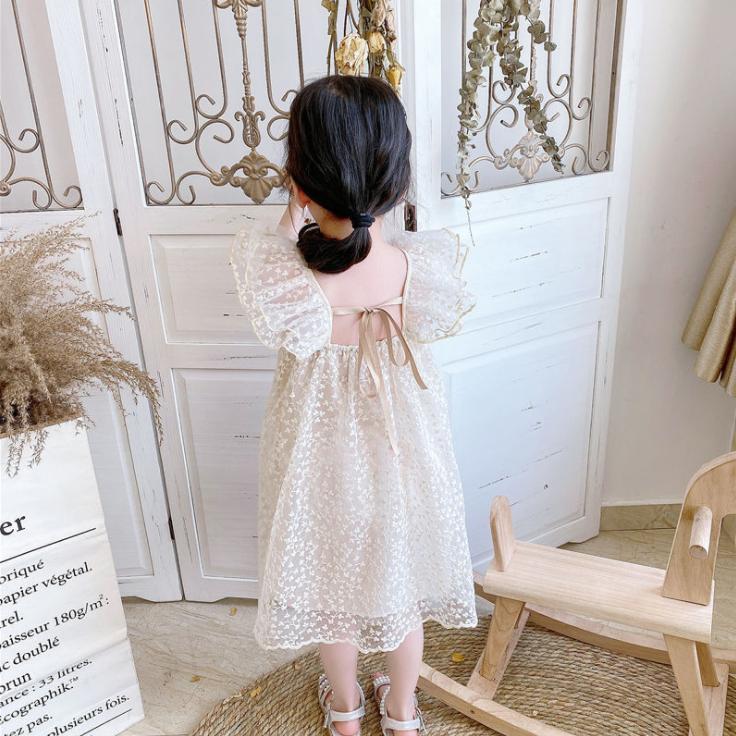 Children's Dress Summer Girl's Ruffle Sleeveless Dress Children's Princess Dress Embroidered Leaf Lace Dress