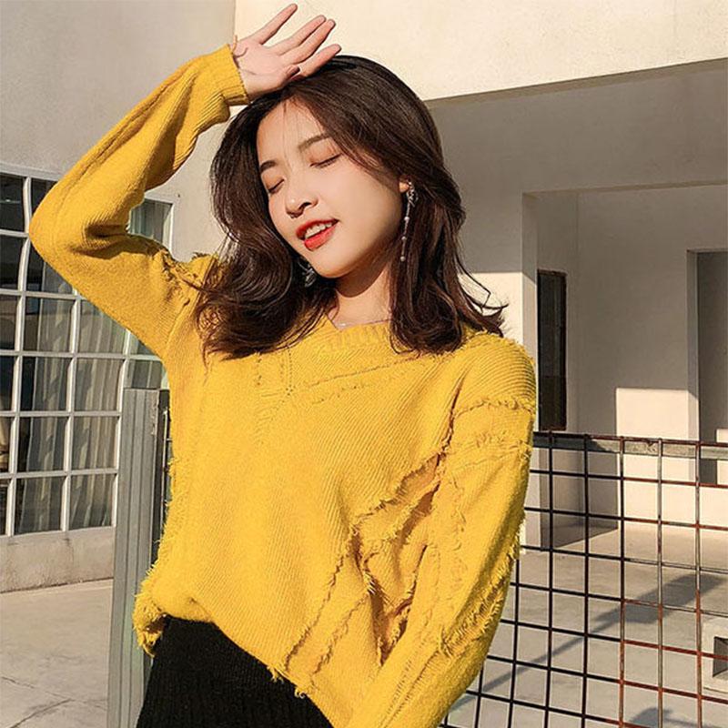 Knitted Sweater Women Autumn and Winter Loose Women's Korean Style Long-sleeved Pullover Tassel V-neck Knitted Bottoming Shirt