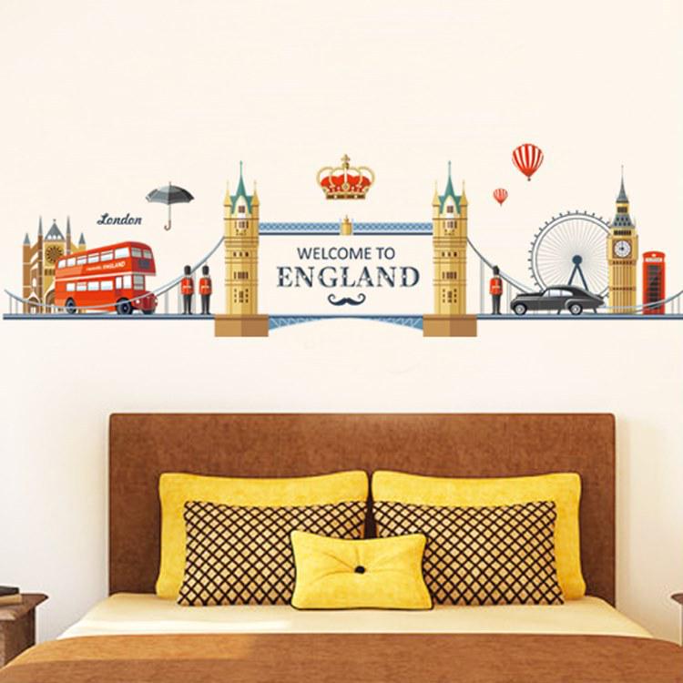 Bedroom TV background decoration European romantic London landscape wall sticker
