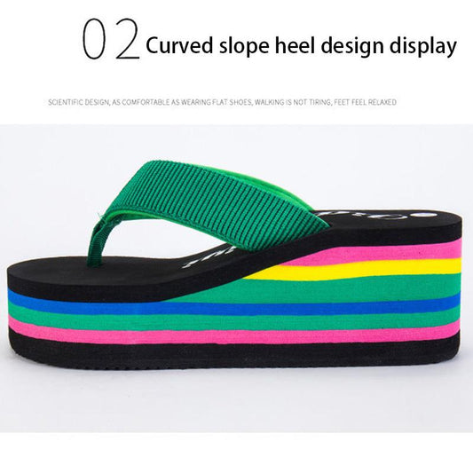 Flip-flops Women's Outer Wear Large Size Flip-flop Sandals and Slippers Non-slip Thick-soled Slope Heel Light and Comfortable Outer Wear High Heels