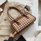 Check Pattern Handbag PU Leather Armpit Bag for Women Shoulder Lady Simple Elegant Baguette Bag
