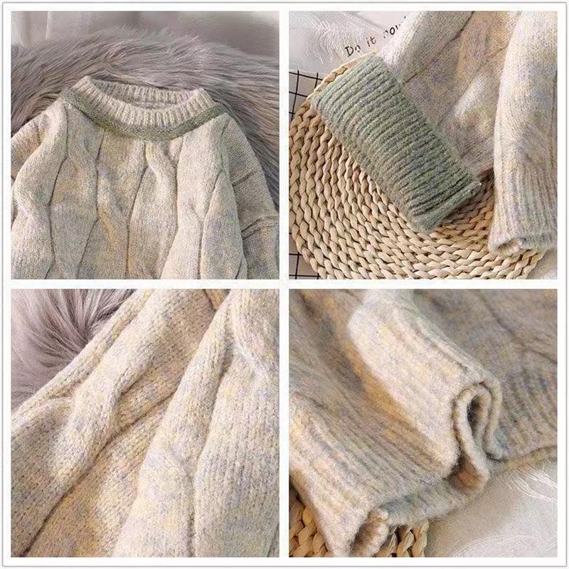 Coarse Wool Sweater Women's Short Loose Loose Outer Wear Twist Hedging Small Lazy Wind All-match Blouse Autumn and Winter Thickening