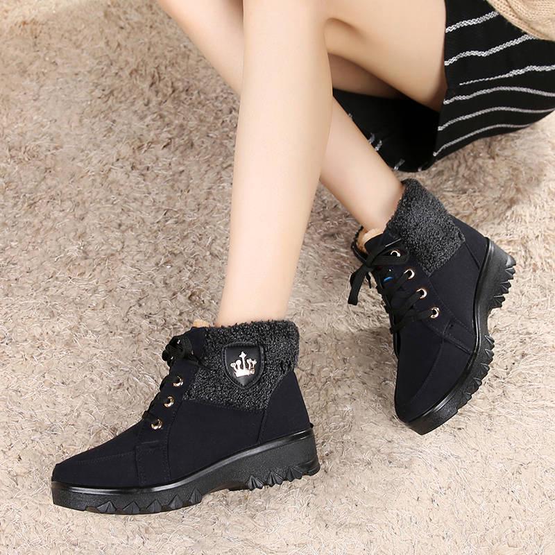 Women's Snow Boots Women Winter Fashion Lace Up Warm Fur Short 3 Colors
