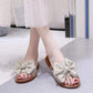 Women's Summer Outer Wear Slippers Beach Flat Bottom Beef Tendon Soft Bottom Pregnant Women Sandals Bow Flip-flops Bathroom Slippers