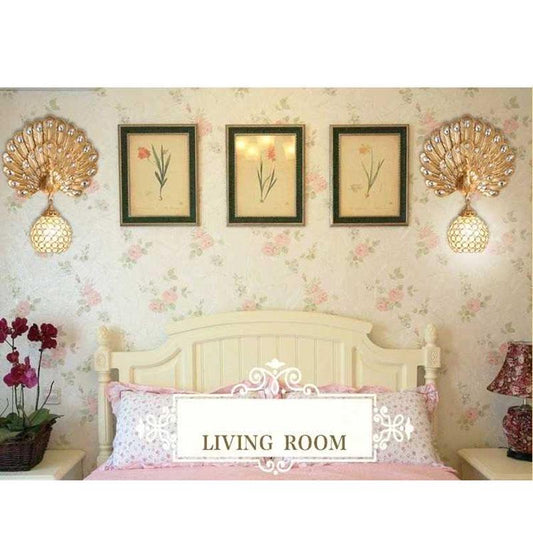 gold Peacock Wall Lamp Study Bedside Living Room Aisle TV Wall Crystal LED Wall Lamp glass shade