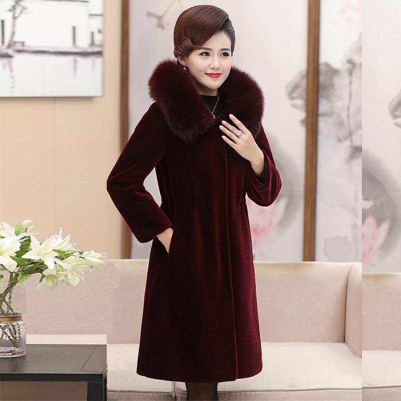 Winter Temperament Ladies Mink Fur Coat Women's Mid-length Large Size Thickened Waist Slimming Hooded Mink Fleece Faux Fur Thermal Jacket