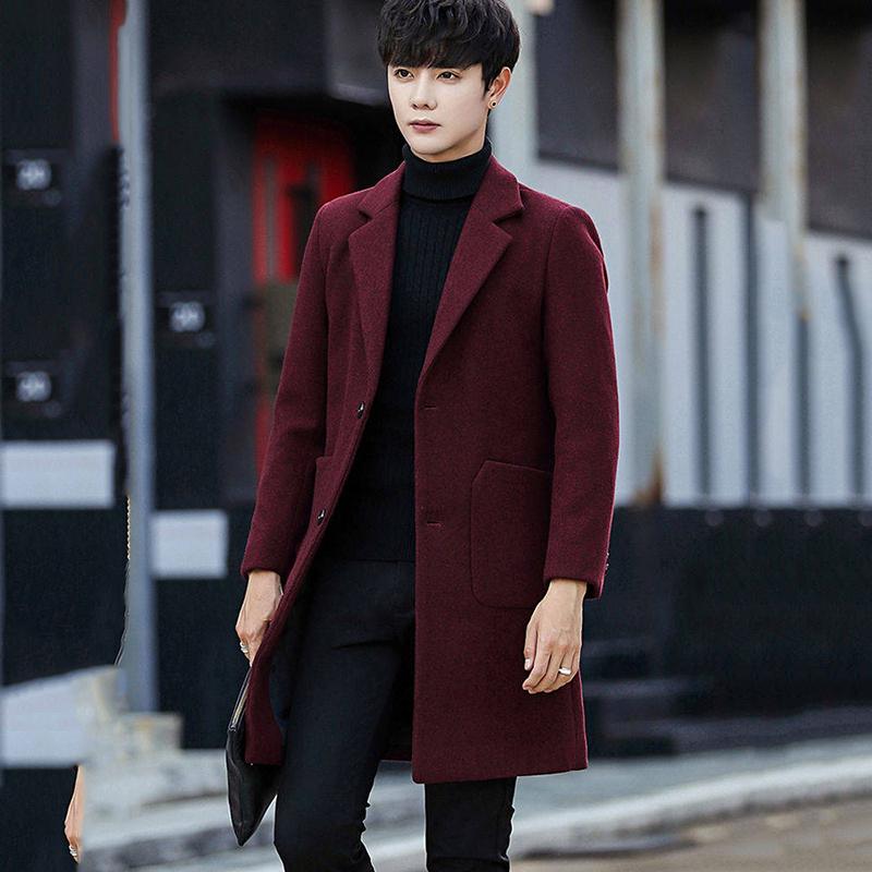 Men's Woolen Coat Long Windbreaker Man Jacket Overcoat for Male Casual Outer Wear Men Clothing