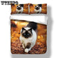 3pcs Cute 3D Autumn Cat Cat Print Duvet Cover Pillow Case Zipper Kids Bedding Set Bedclothes