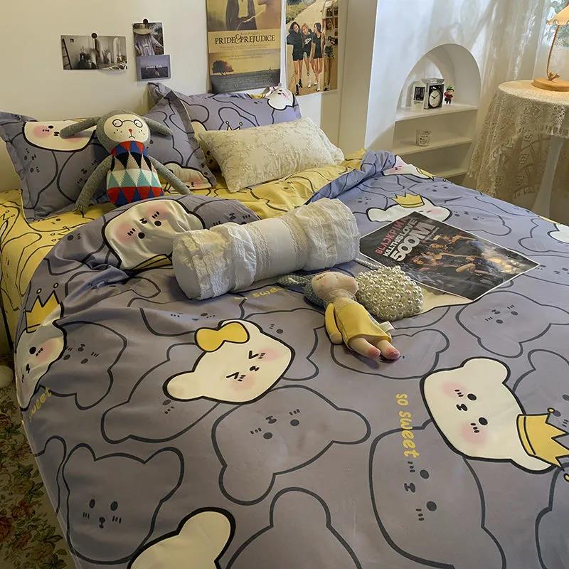 Simple Spring and Summer Love College Style Four-piece Bedding Set for Student Dormitory Blue Duvet Cover Four-piece Set