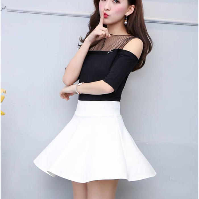 Summer Women Balck Short Skirt Pleated Skirt A-line Skirt Elastic High Waist Sexy Thin Puff Skirt