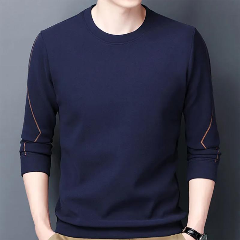 Men's Plus Velvet Sweater Bottoming Shirt Solid Color Round Neck Long-sleeved Sweater Winter Pullover Top