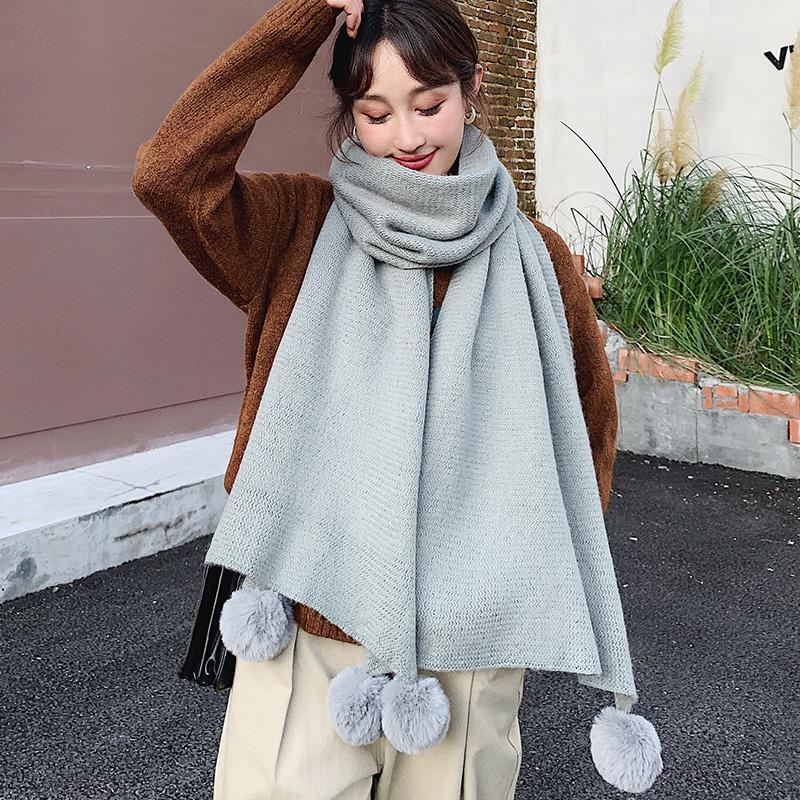 Cashmere Scarves Lady Winter Thicken Warm Soft Pashmina Shawls Wraps Plush Ball Tassel Scarf
