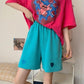 Embroidered Casual Sports Shorts Women's Summer Wide-leg Pants Loose Solid Color High Waist Straight Five-point Shorts