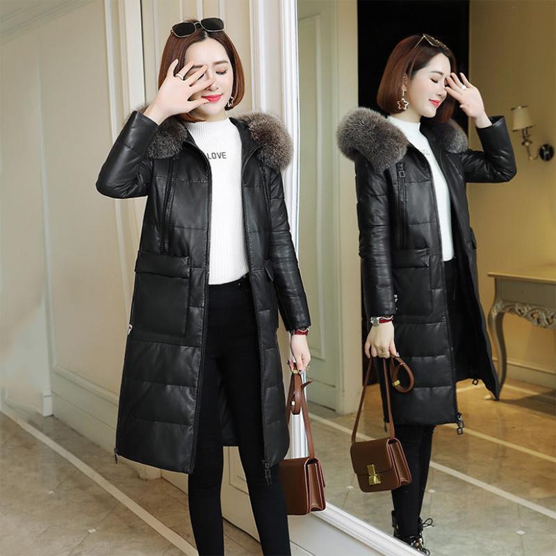Women's Solid Color Embroidered Down Jacket Mid-length Korean Style Loose Thick Coat Warm Cotton Coat Large Fur Collar Winter Quilted Jacket