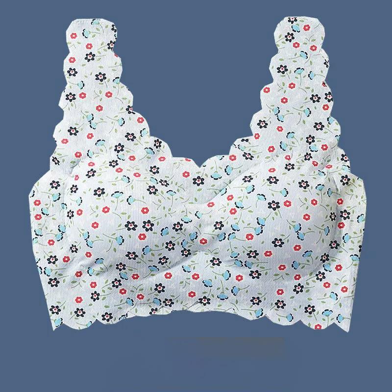 Seamless Ice Silk Fabric Lace Lace Beautiful Back No Steel Rings Gathering Sports Thin Anti-sagging Vest Floral Bra