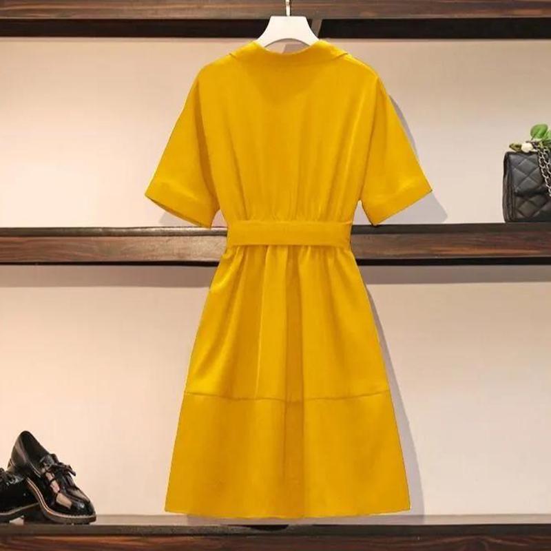Women's Summer Temperament Was Thin Stitching Printed Shirt Mid-length Dress