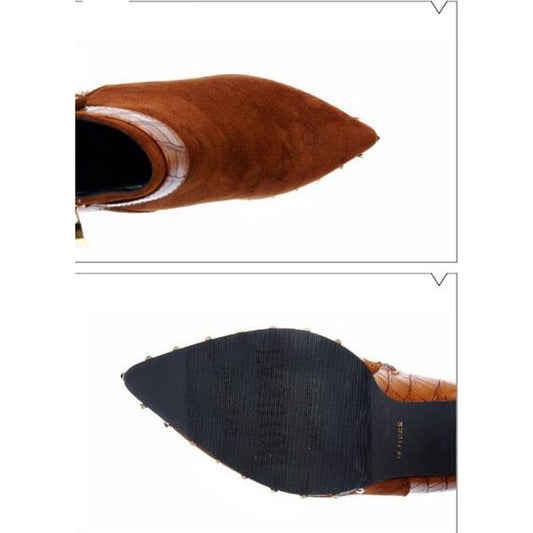 Belt Buckle Stitching Pointed Waterproof Platform High-heeled Martin Boots Thick with Winter Boots