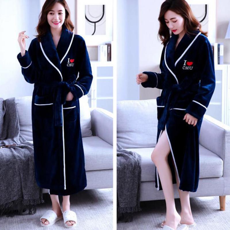 Ladies Home Clothes Love U Chest Label Bathrobe Cashmere Warm Pajamas Homewear Quick-drying Robe Coat Long