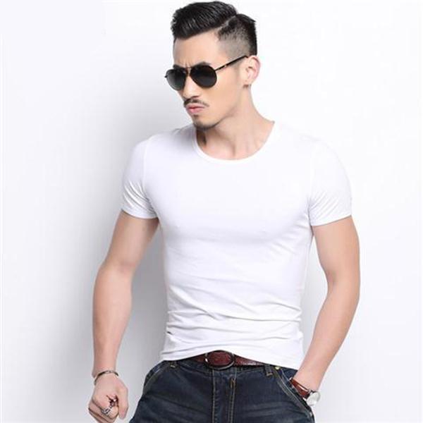 Short-sleeved T-shirt Men's Round Neck Slim Fitness Solid Color Half-sleeved Black and White Tide Bottoming Shirt T-shirt Men