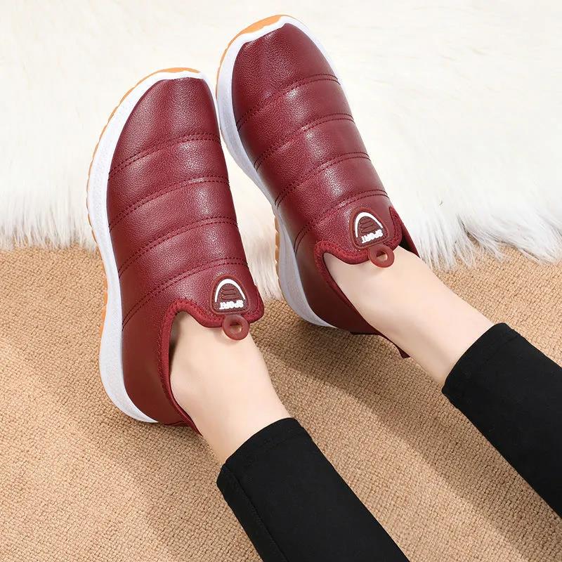 Winter Women Plus Velvet Waterproof Women Cotton Shoes Warm Short Boots Soft Sole One-step Leather Cotton-padded Shoes