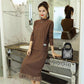 Women Sexy Winter Knitted Tops and Dress 2 Piece Set Fashion Lace DRESS and Sweater Two Piece Set