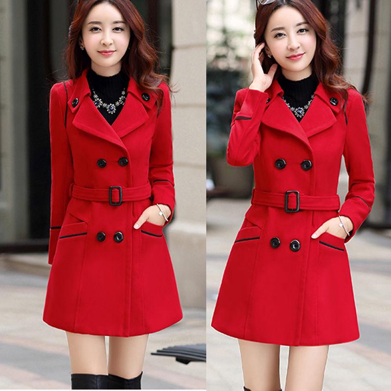 Women Coats Winter Trench Coat Fashion Woolen Long Coat Tops Women's Elegant Double Breasted Coat