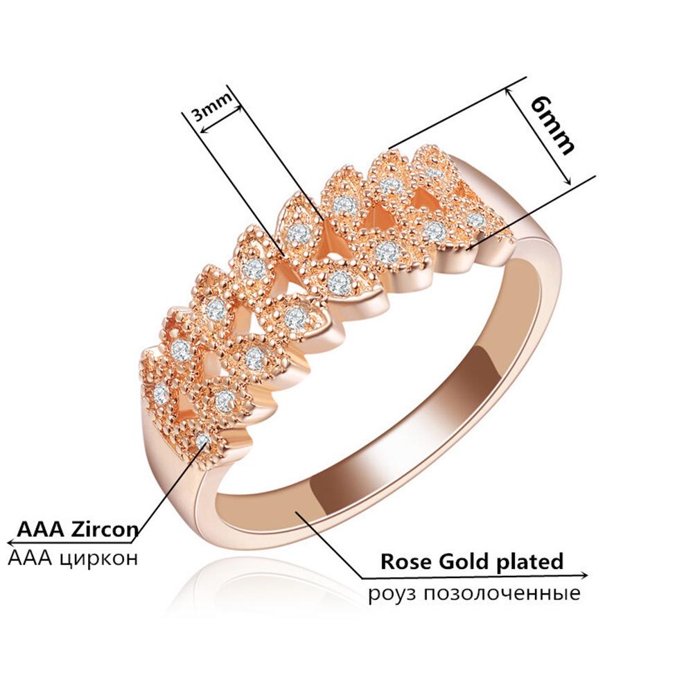 Rose Gold Wide Ring Vintage Hollow Leaf Shaped Zircon Ring Women Proposal Ring Valentine's Day Gift