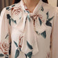 Women's Spring Autumn Chiffon Long Sleeve Top Tie Bow Print Shirt