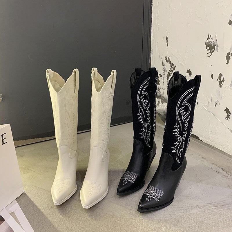 Women's Knee-high Leather Boots Autumn Winter High Boots Thick Heel Martin Boots Western Cowboy Boots