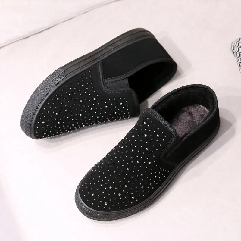 Women's Plush Shoes Winter Wear Plus Velvet All-match Thick-soled Black Low-cut Warm Cotton Shoes