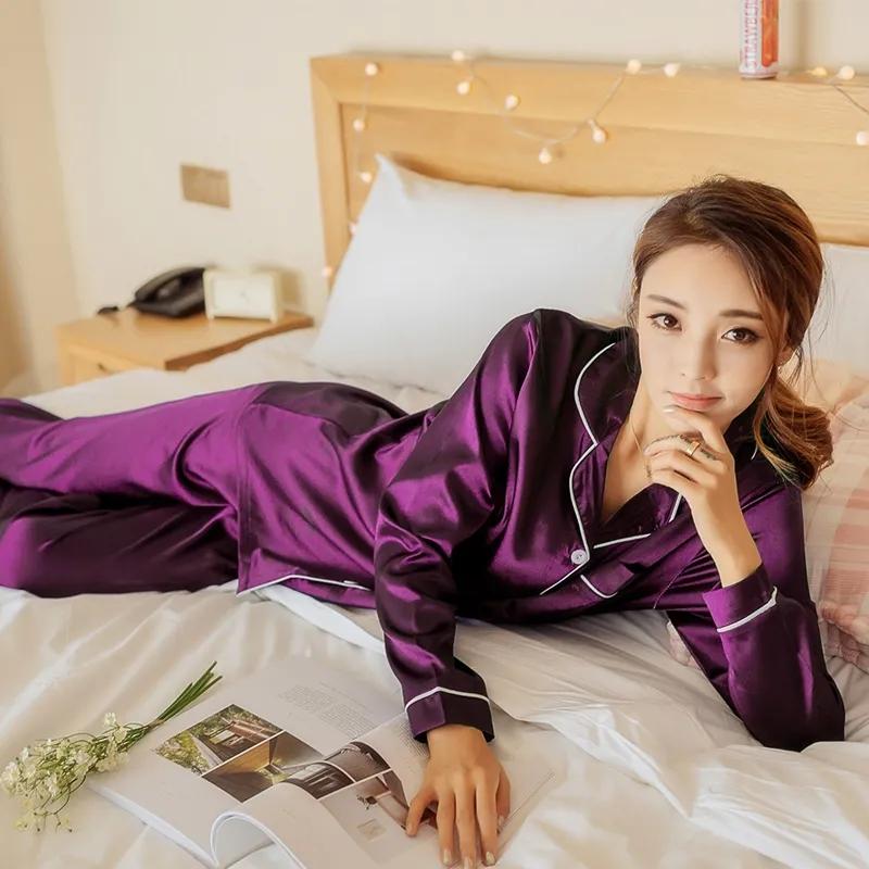 Women Silk Satin Pajamas Set Sleepwear Casual Simple Pajama Couple Pajamas Suit Female Sleep Two Piece Set Men Loungewear Plus Size Nightwear