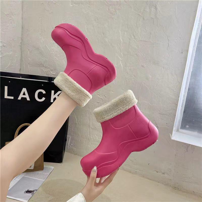 Women's Rain Boots Winter Plus Velvet To Keep Warm Non-detachable Cotton Boots Non-slip Waterproof Thick-soled Short Tube