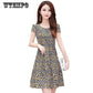WTEMPO Brand Female Summer Long Section Short-sleeved Floral A-line Skirt Fashion Slim Dress