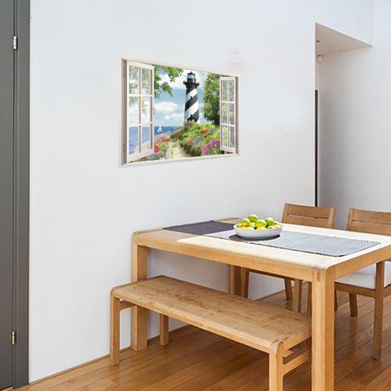 Landscape fake window modern room entrance restaurant TV background decorative wall sticker PVC