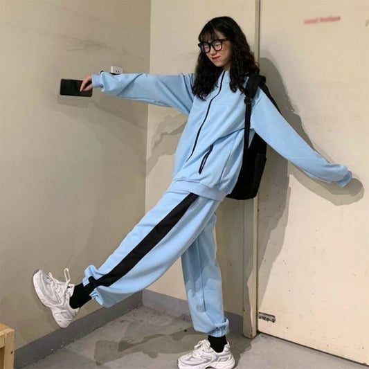 Casual Sportswear Suit Women's Solid Color Loose Zipper Cardigan Slim Coat Trousers Two-piece Set for Women