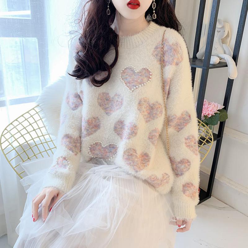 Long-sleeved Women's Knitted Sweater Student Girl Sweet Little Fresh Mink Fleece Sweater Top