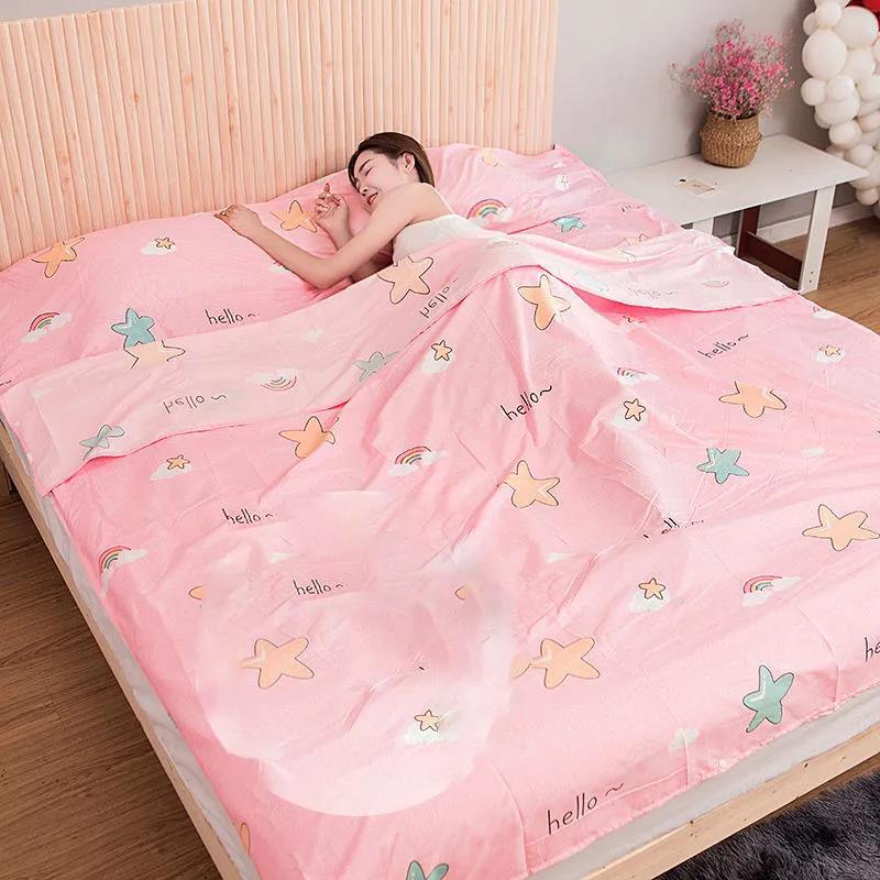 Washed Cotton Travel Dirty Sleeping Bag for Hotels Guesthouses Portable Single or Double Bedclothes Travel Train Sleeping Bag