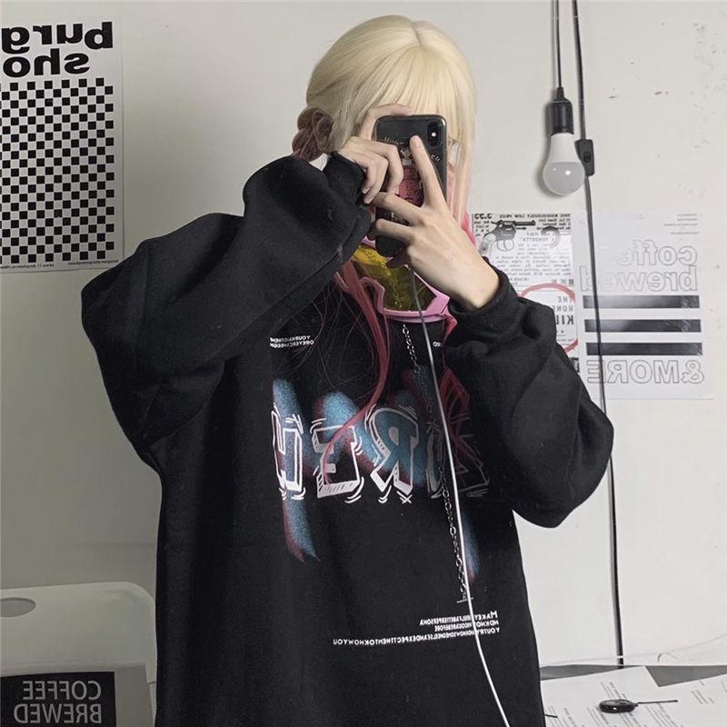 Hip Hop Hoodies Women Autumn Winter Pullover Sweatshirts Streetwear Fashion Graffiti Hooded Tracksuit Black White Women Oversized Harajuku Hoodies