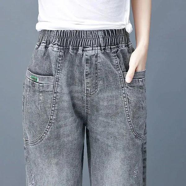 Women's Autumn Cropped Pants Loose Solid Color Long Jeans Spring High Waist Haren Pants Large Size Streetwear Pants
