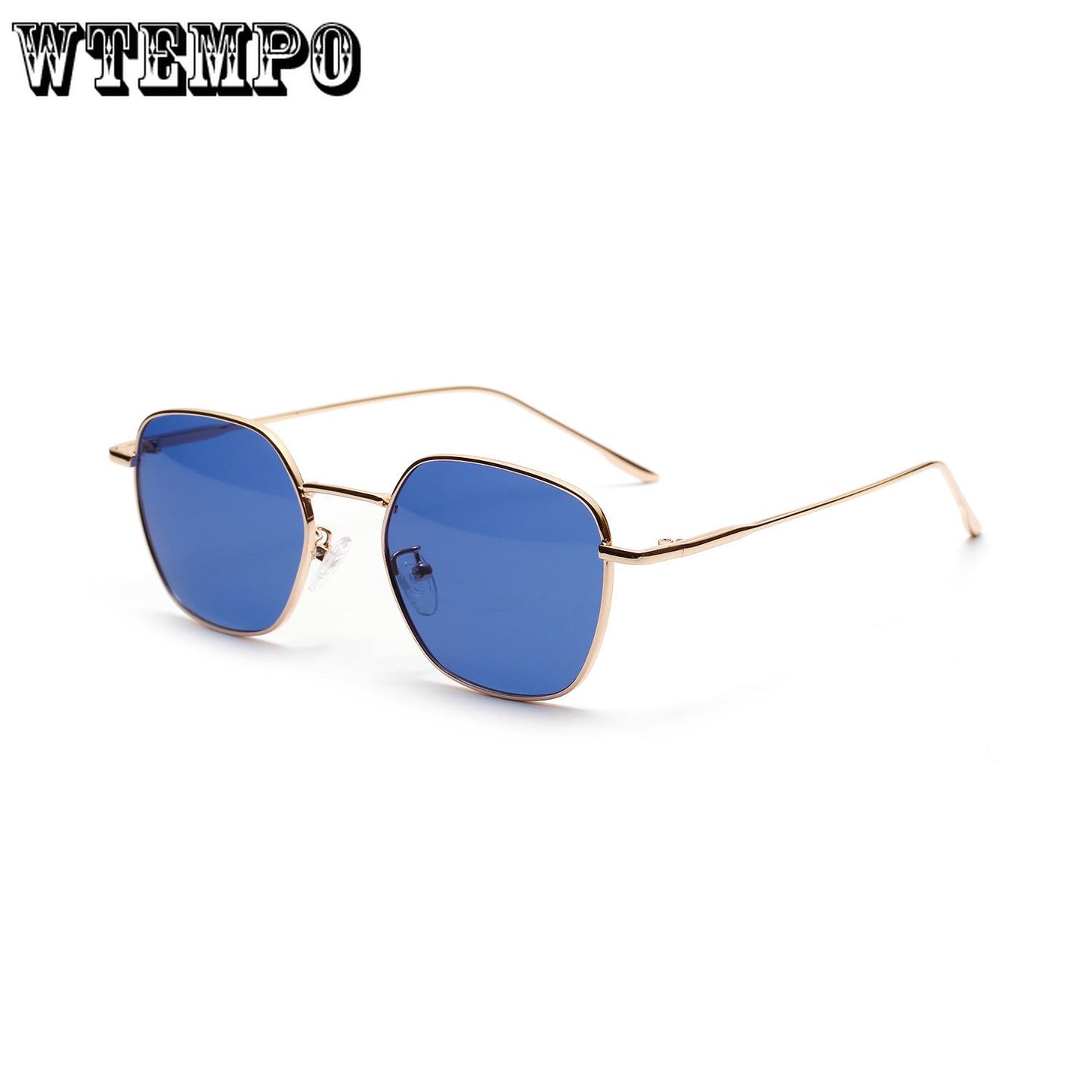WTEMPO Small Box Marine Color Lens Metal Glasses Male Lady Square Sunglasses