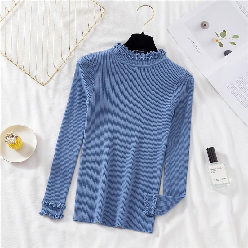 Sweater Women's Half Turtleneck Wooden Ear Pullover Knitwear Korean Slim Solid Color Top Trending Sweater Autumn and Winter Top