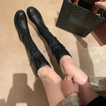 Soft Leather Boots 2021 Autumn and Winter Knight Boots Tall But Knee Boots Are Thin Martin Boots
