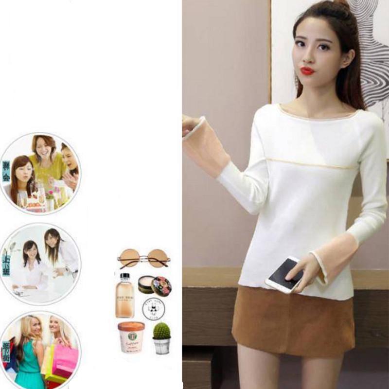 Pofulove flared sleeves hit color wild round neck jumper long sleeve bottoming sweater women